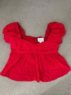 Mare Mare Anthropologie Red Puff Sleeve Babydoll Top